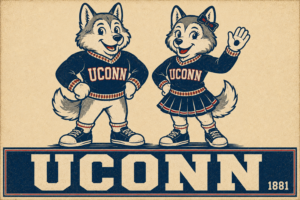 Vintage-Inspired UCONN Husky Couple Wall Art Print