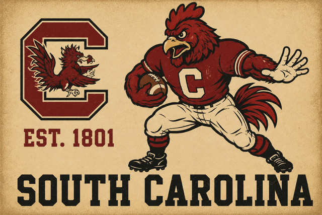 Vintage-Style South Carolina Gamecock Football Wall Art