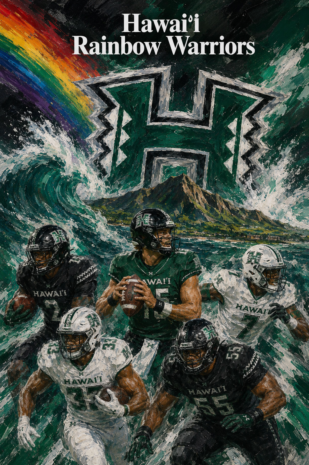 Hawaiʻi Rainbow Warriors Football Ocean Art Print