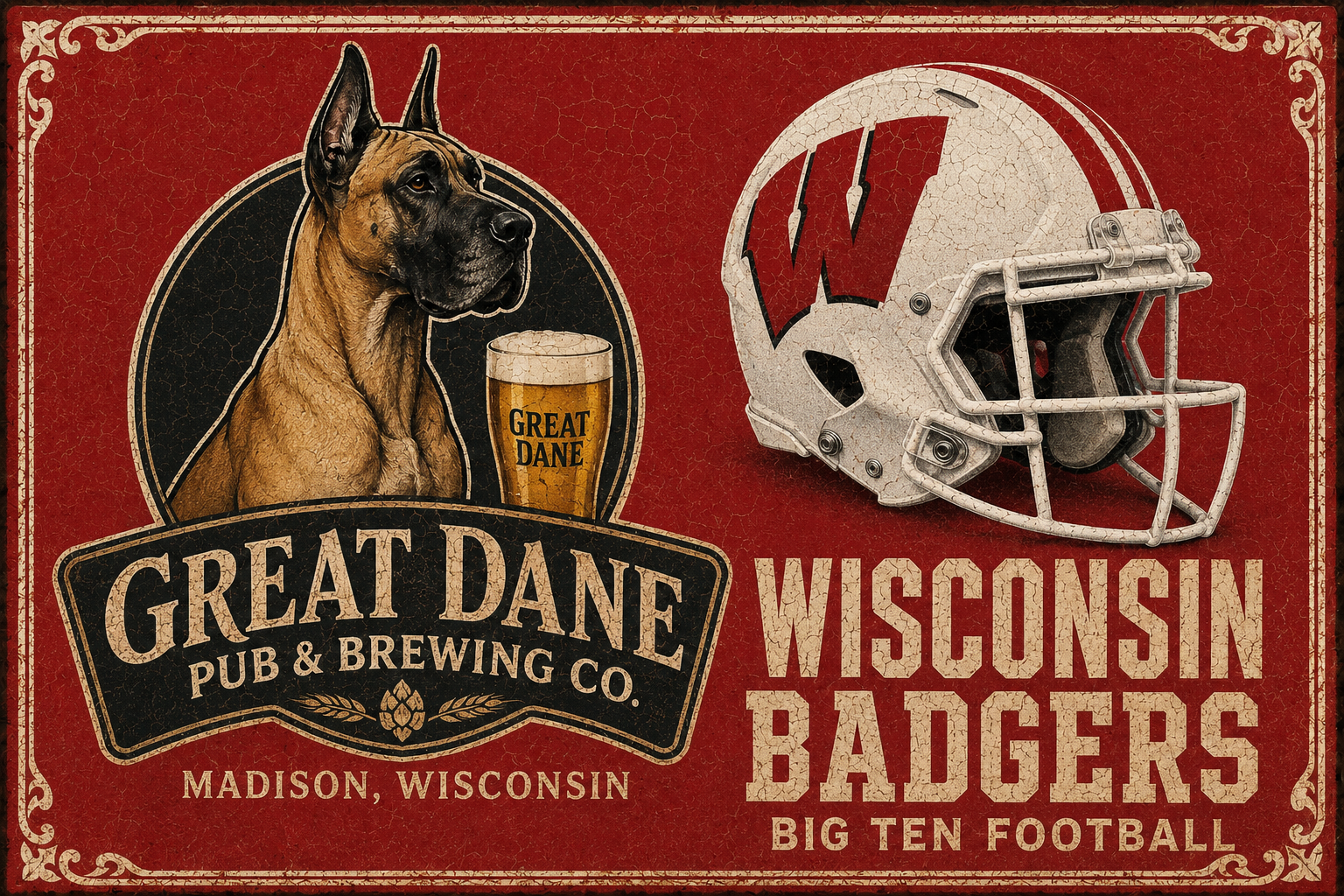 Great Dane Wisconsin Badgers Vintage-Style Football Wall Art