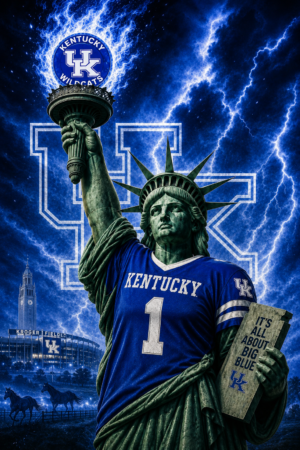 Kentucky Wildcats Statue Lightning Blue Wall Art Print