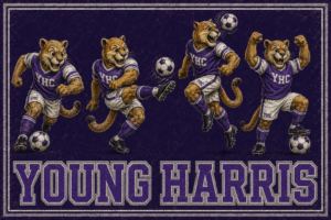 Young Harriers Purple Soccer Cats Vintage-Style Wall Art