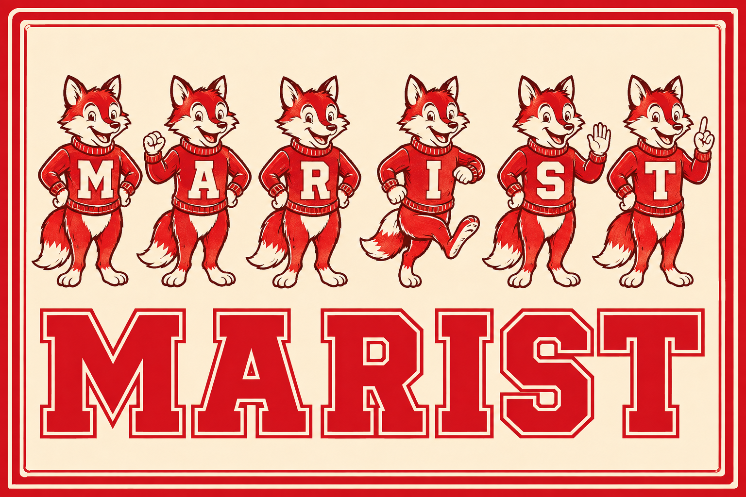 Red Fox Mascot MARIST Vintage-Style Wall Art