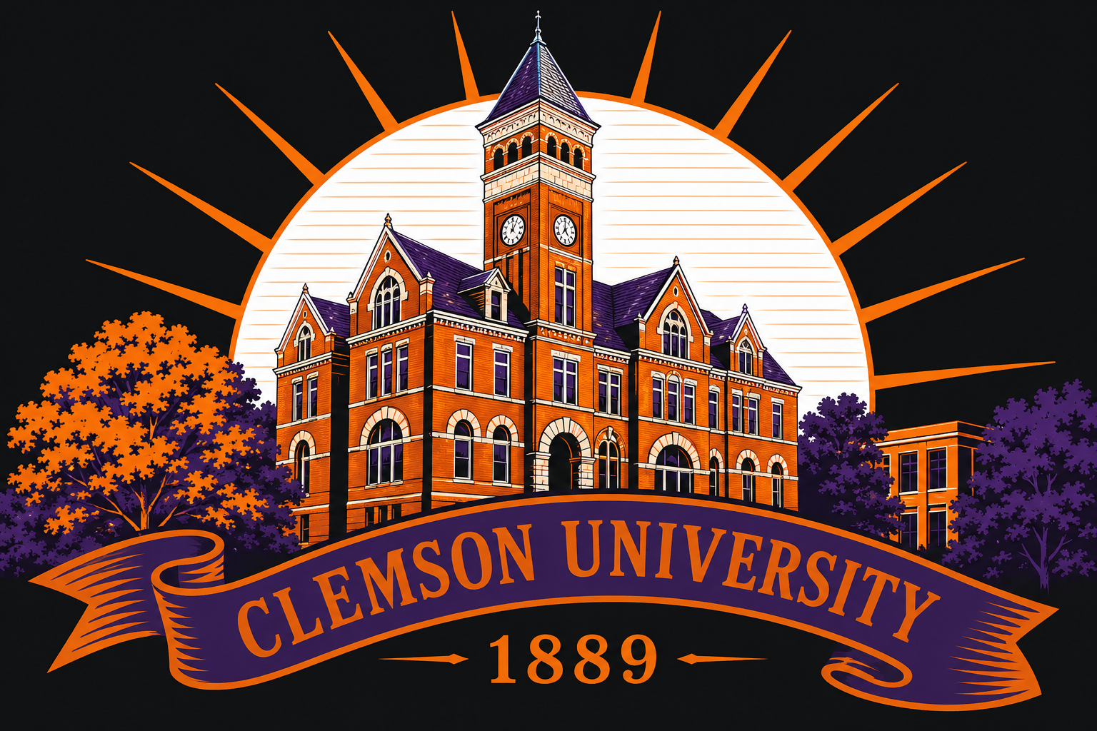 Clemson University 1889 Clock Tower Graphic Wall Art