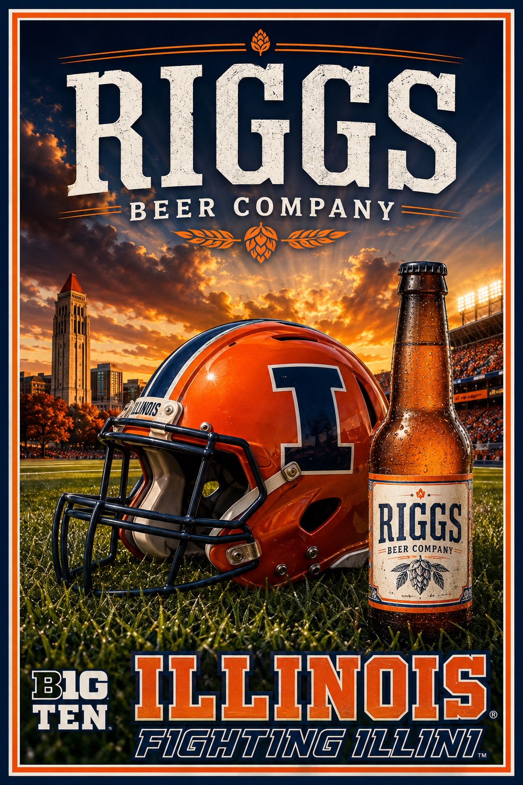 Riggs Beer Company Illinois Football Poster