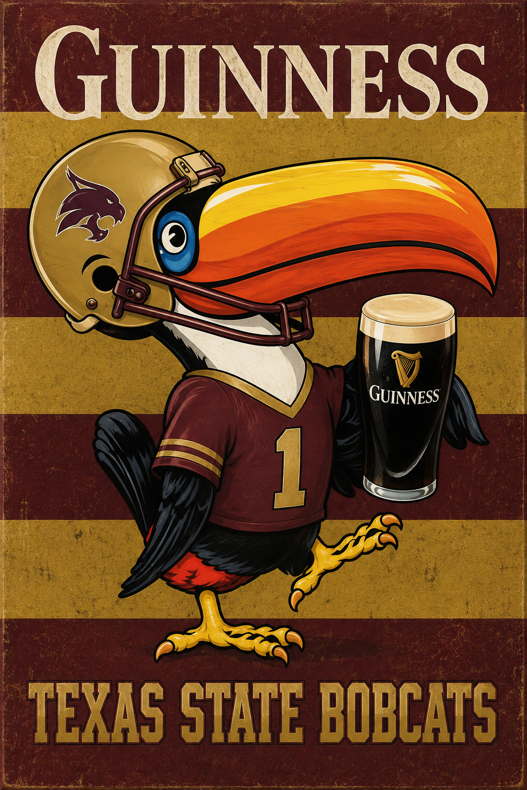 Guinness-Inspired Texas State Bobcats Vintage Wall Art