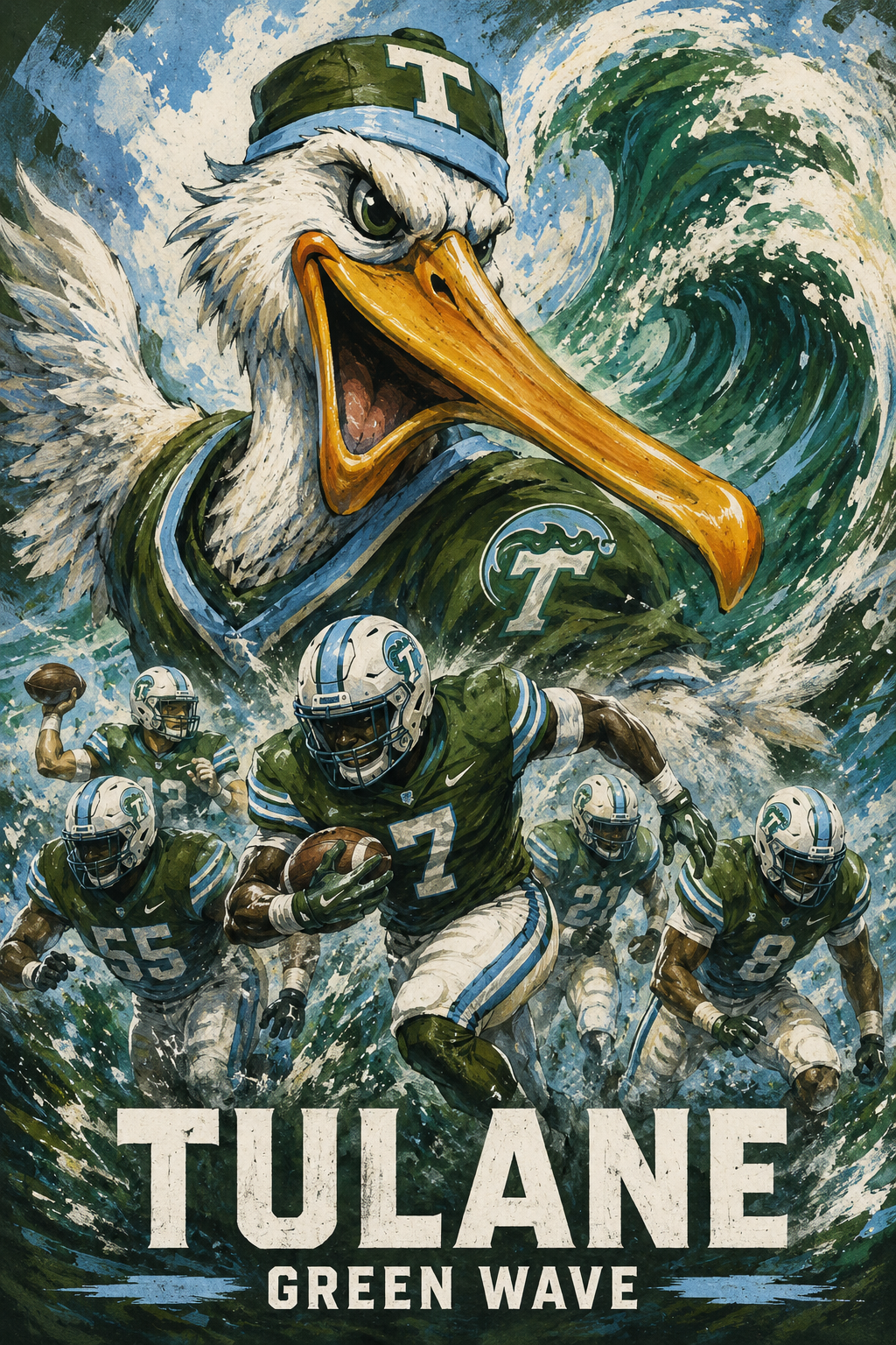 Tulane Green Wave Football Action Wall Art
