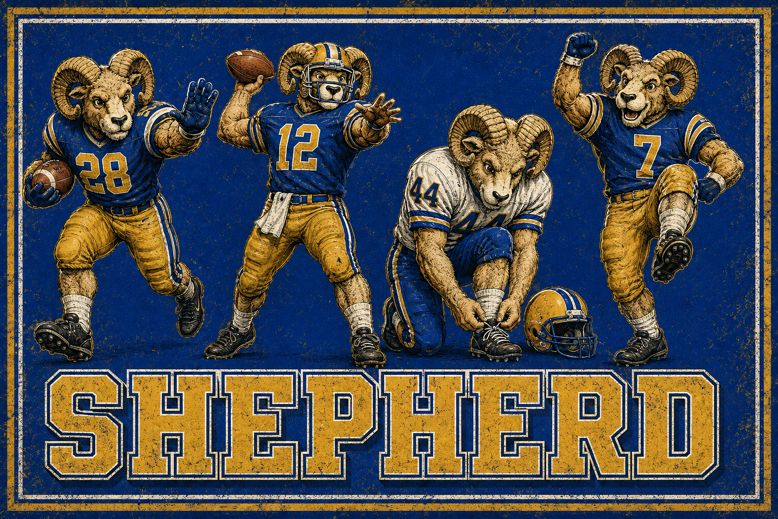 Shepherd Rams Football Vintage-Style Wall Art Print