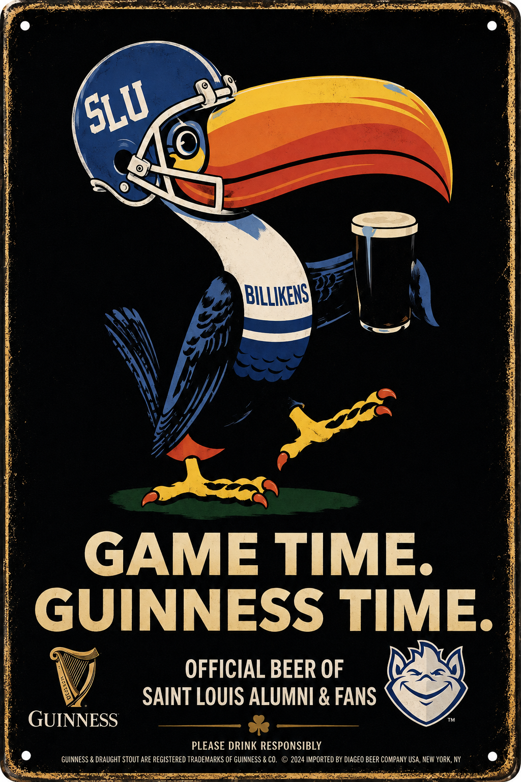 Saint Louis Billikens Football & Guinness-Themed Metal Sign