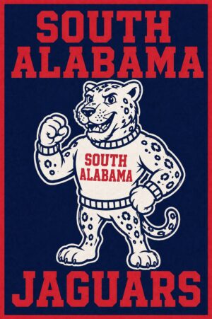 South Alabama Jaguars Navy and Red Mascot Wall Art