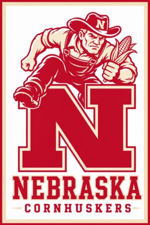 Nebraska Cornhuskers Retro Football Player Wall Art