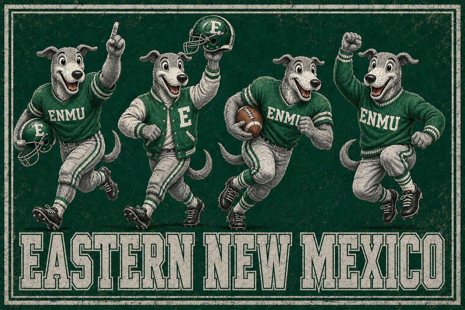Eastern New Mexico Green Football Greyhounds Vintage-Style Wall Art