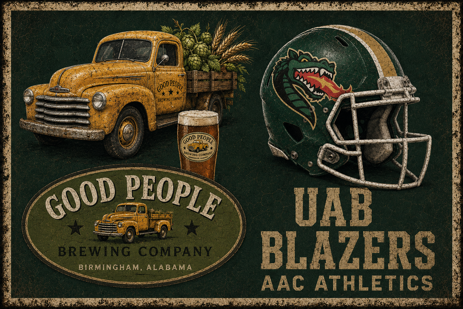 Good People Brewing & UAB Blazers Vintage Sports Wall Art