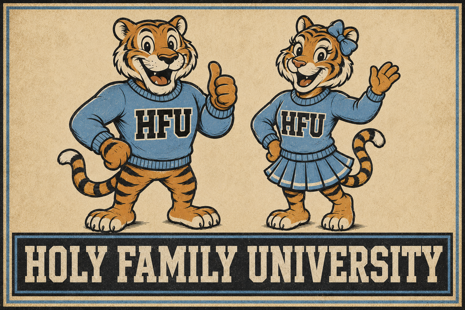 Holy Family University Tiger Couple Vintage-Style Wall Art