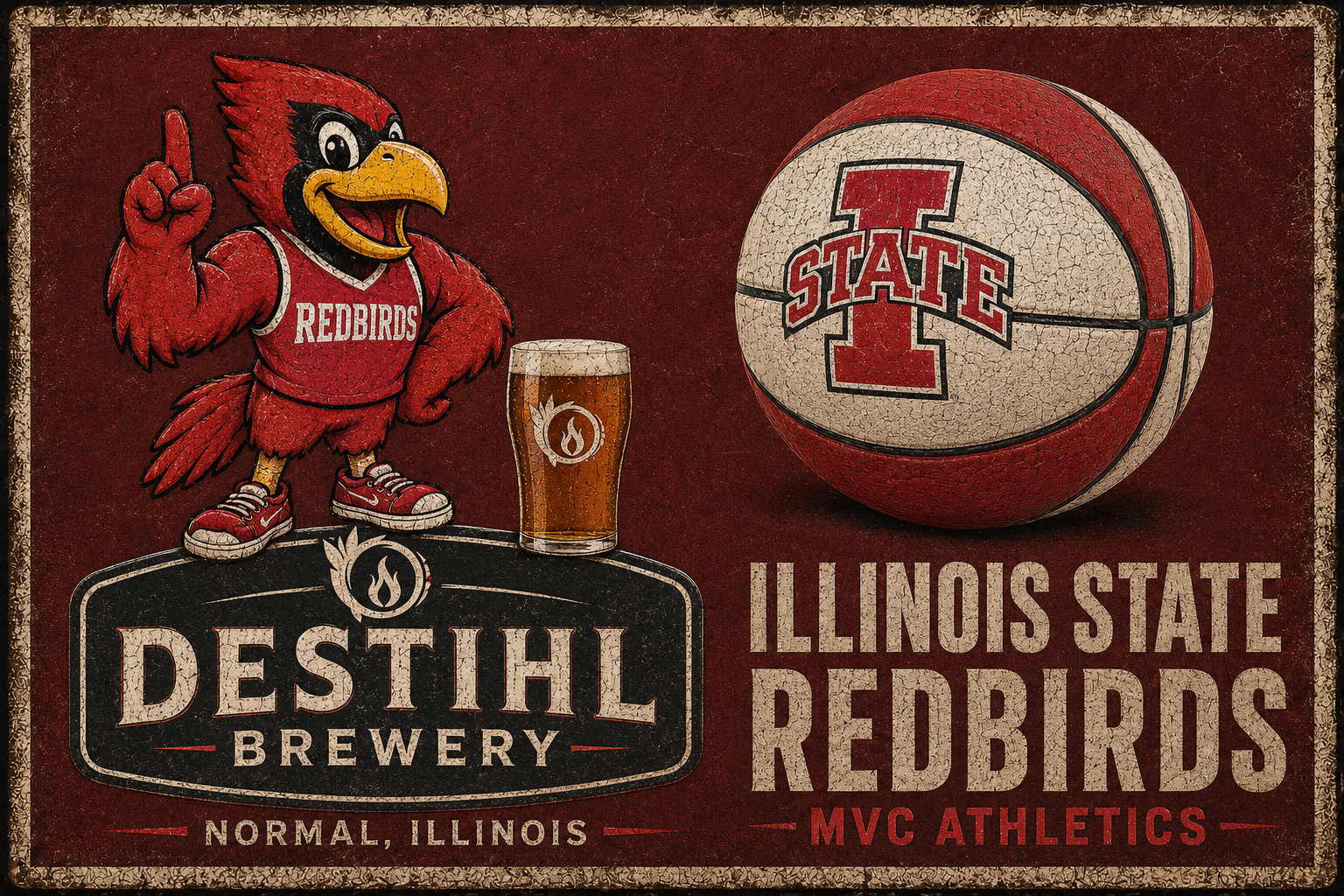 Illinois State Redbirds Distressed Brewery Basketball Wall Art