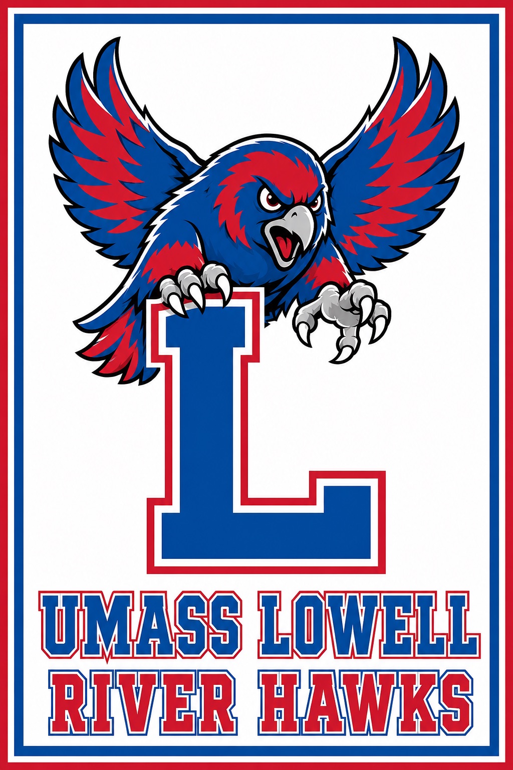 UMass Lowell River Hawks Blue and Red Eagle Wall Art