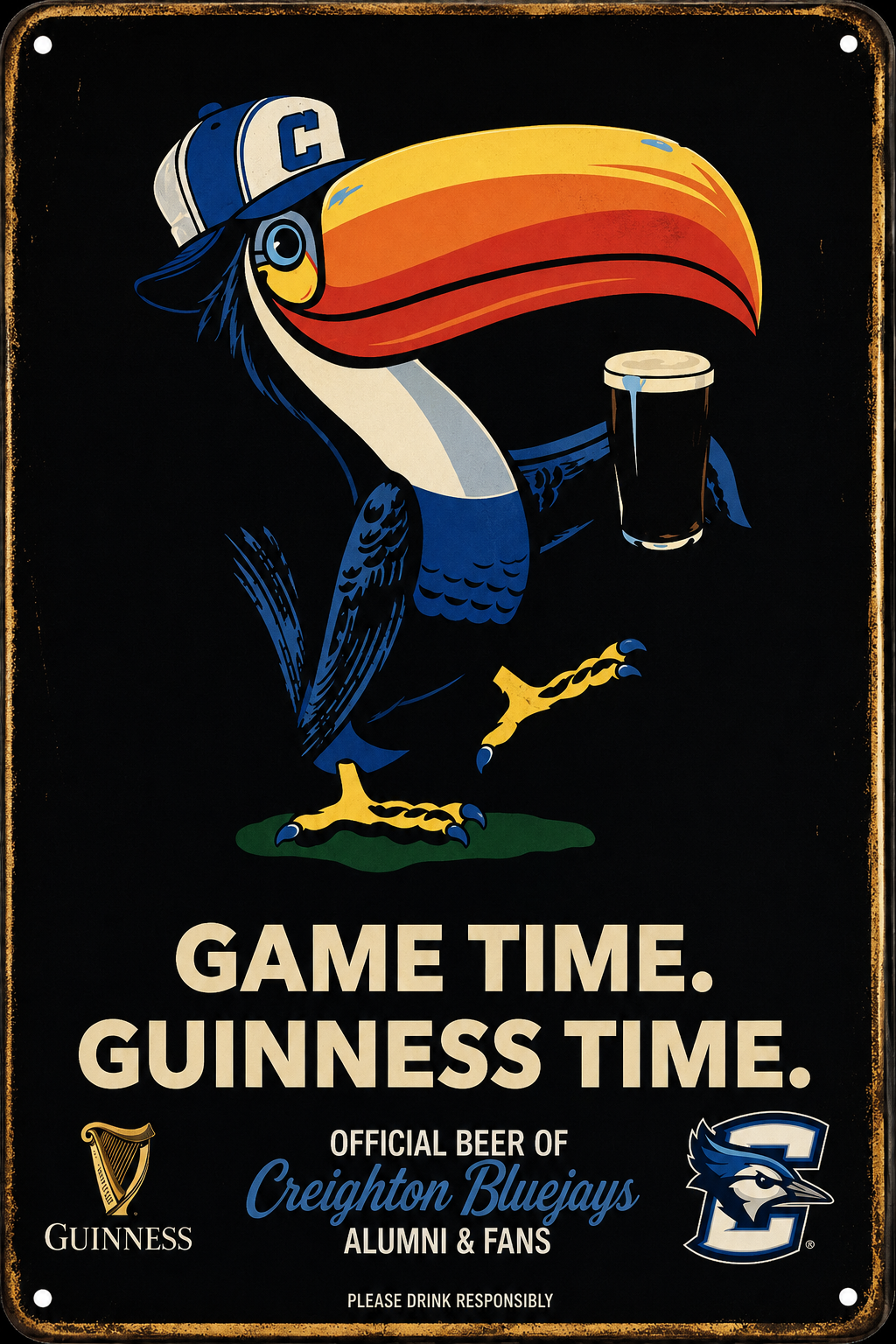 Game Time Guinness Time Creighton Bluejays Toucan Sign