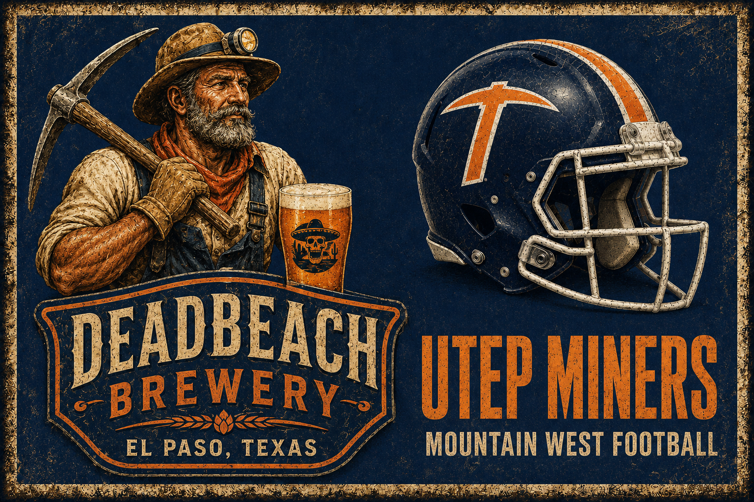 Deadbeach Brewery UTEP Miners Football Vintage-Style Wall Art