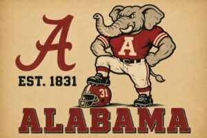 Alabama Elephant Mascot Vintage-Style Wall Art Print
