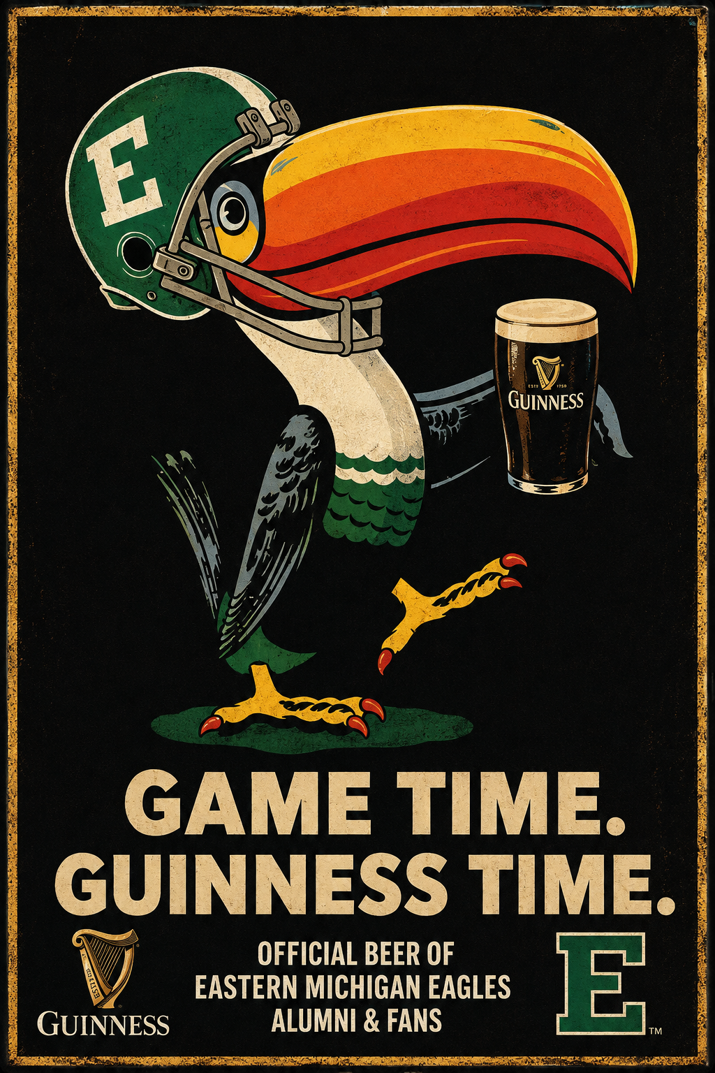 Guinness Eastern Michigan Eagles Game Time Vintage-Style Sign