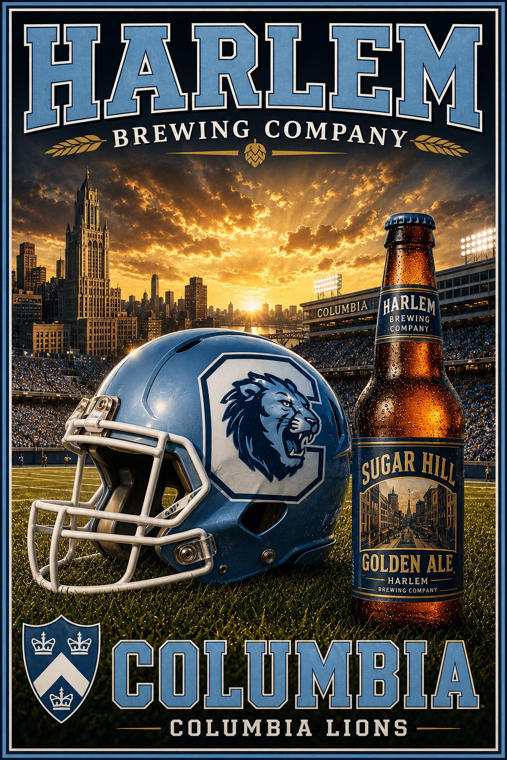 Harlem Brewing Company Columbia Lions Football Poster