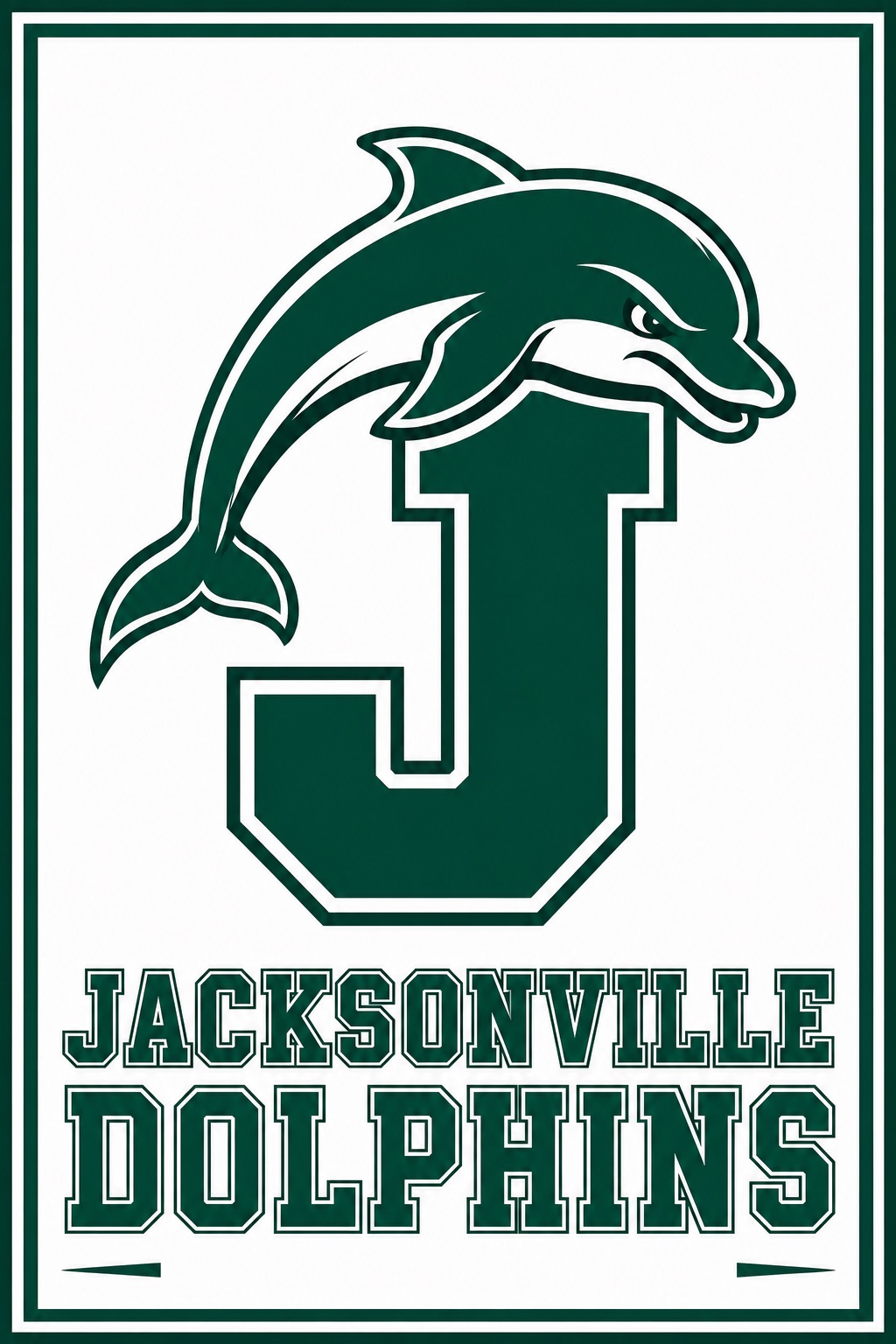 Jacksonville Dolphins Green and White Dolphin Wall Art