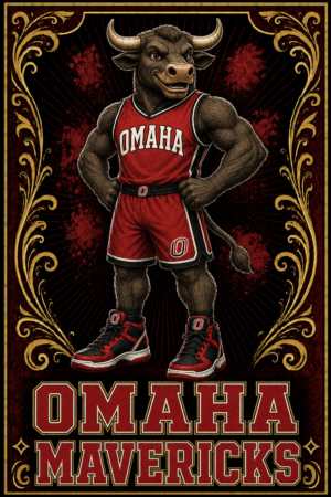 Omaha Mavericks Bull Basketball Wall Art Print