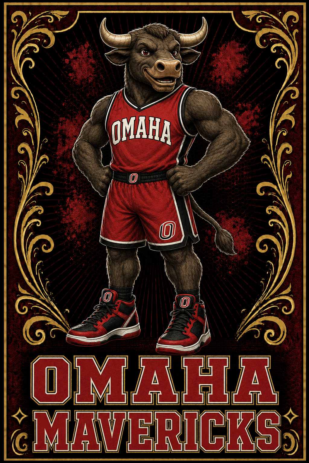 Omaha Mavericks Bull Basketball Wall Art Print