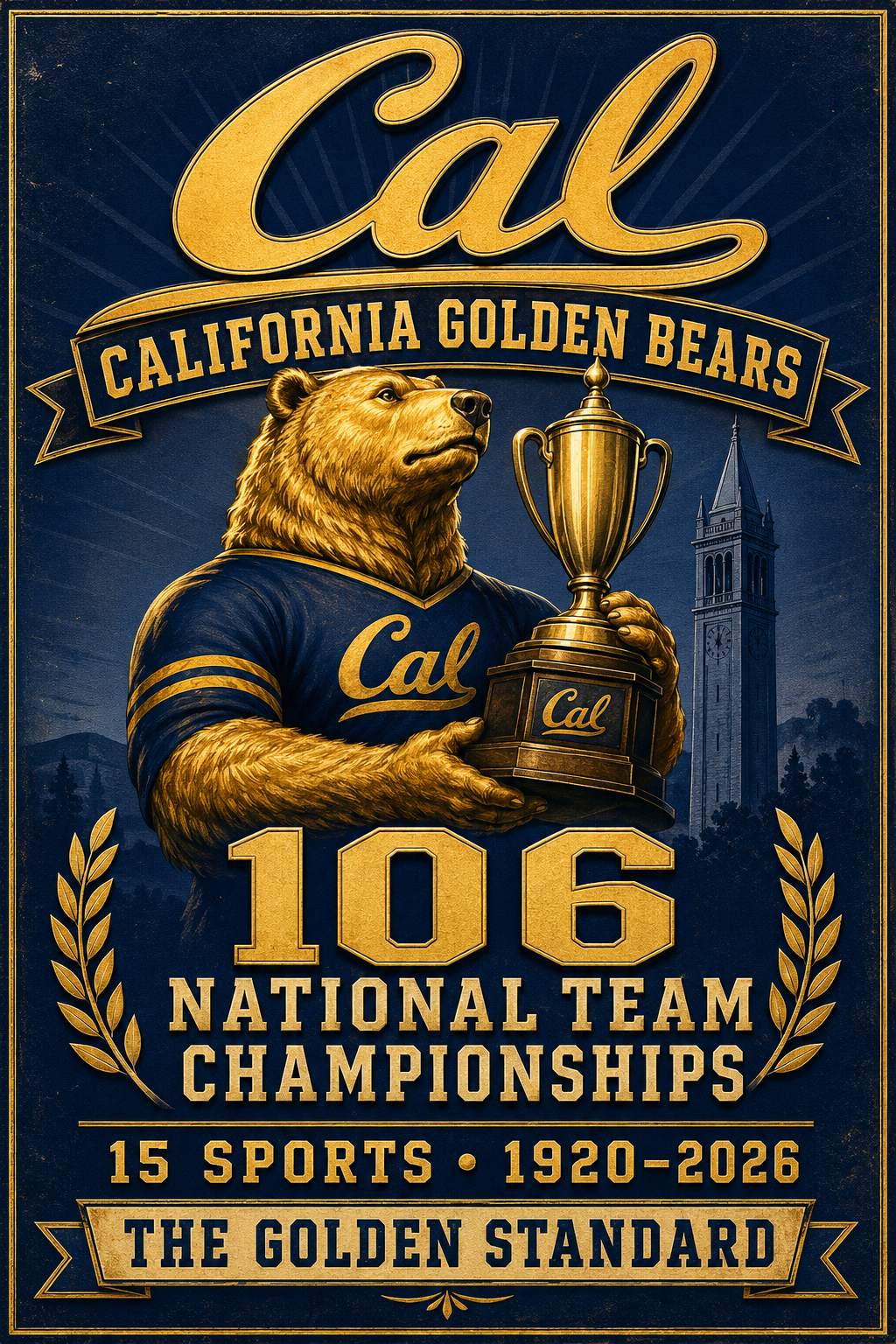 California Golden Bears Cal 106 Championships Vintage-Style Poster
