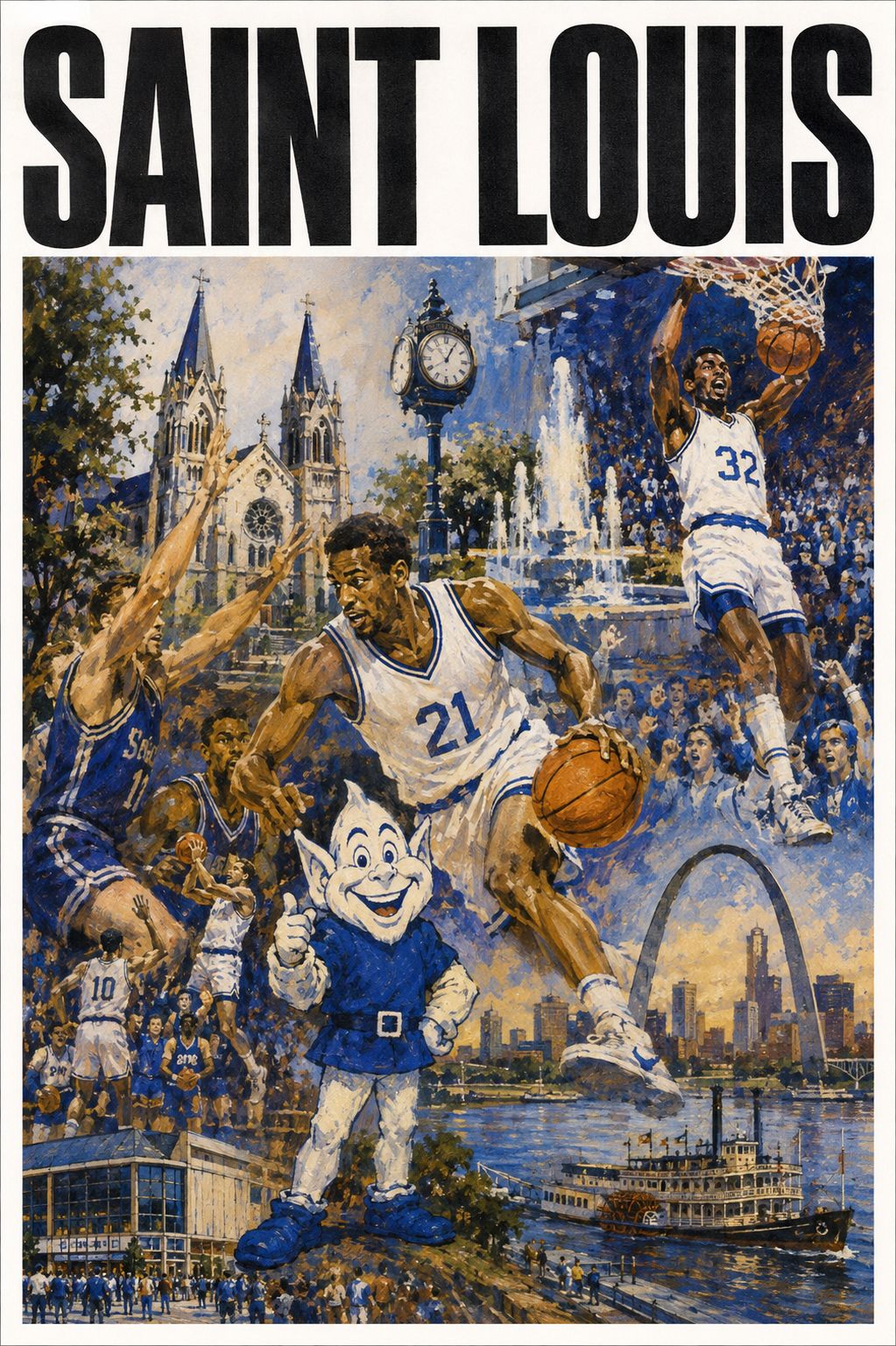 Saint Louis Basketball Collage Printed Wall Art Poster