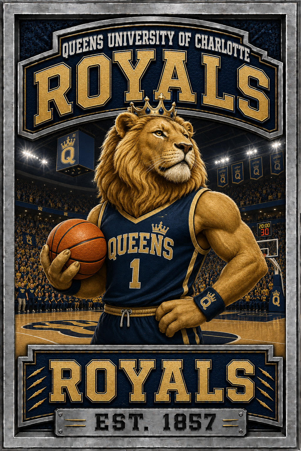 Queens University of Charlotte Royals Lion Basketball Wall Art