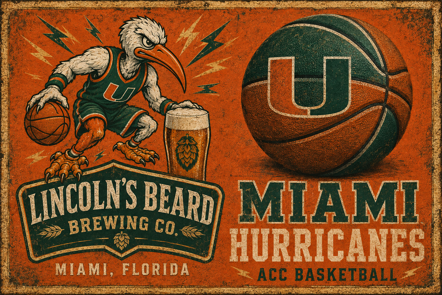 Miami Hurricanes Basketball Brewing Co. Vintage-Style Wall Art