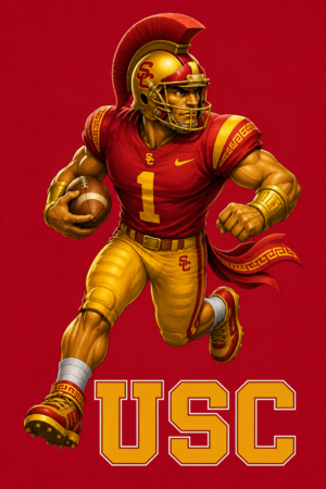 Red and Gold Football Player USC-Style Wall Art Print