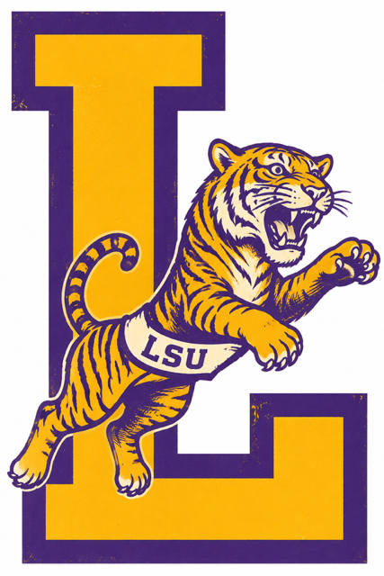Purple and Gold Roaring Tiger LSU-Style Wall Art