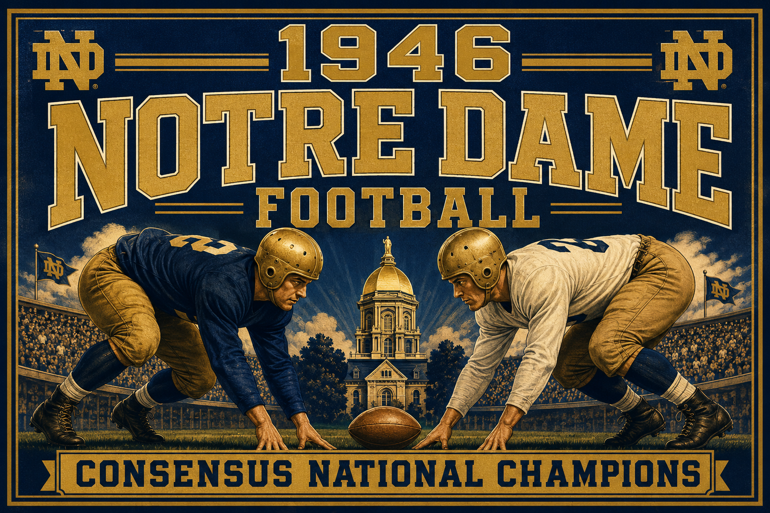 1946 Notre Dame Football Consensus National Champions Wall Art