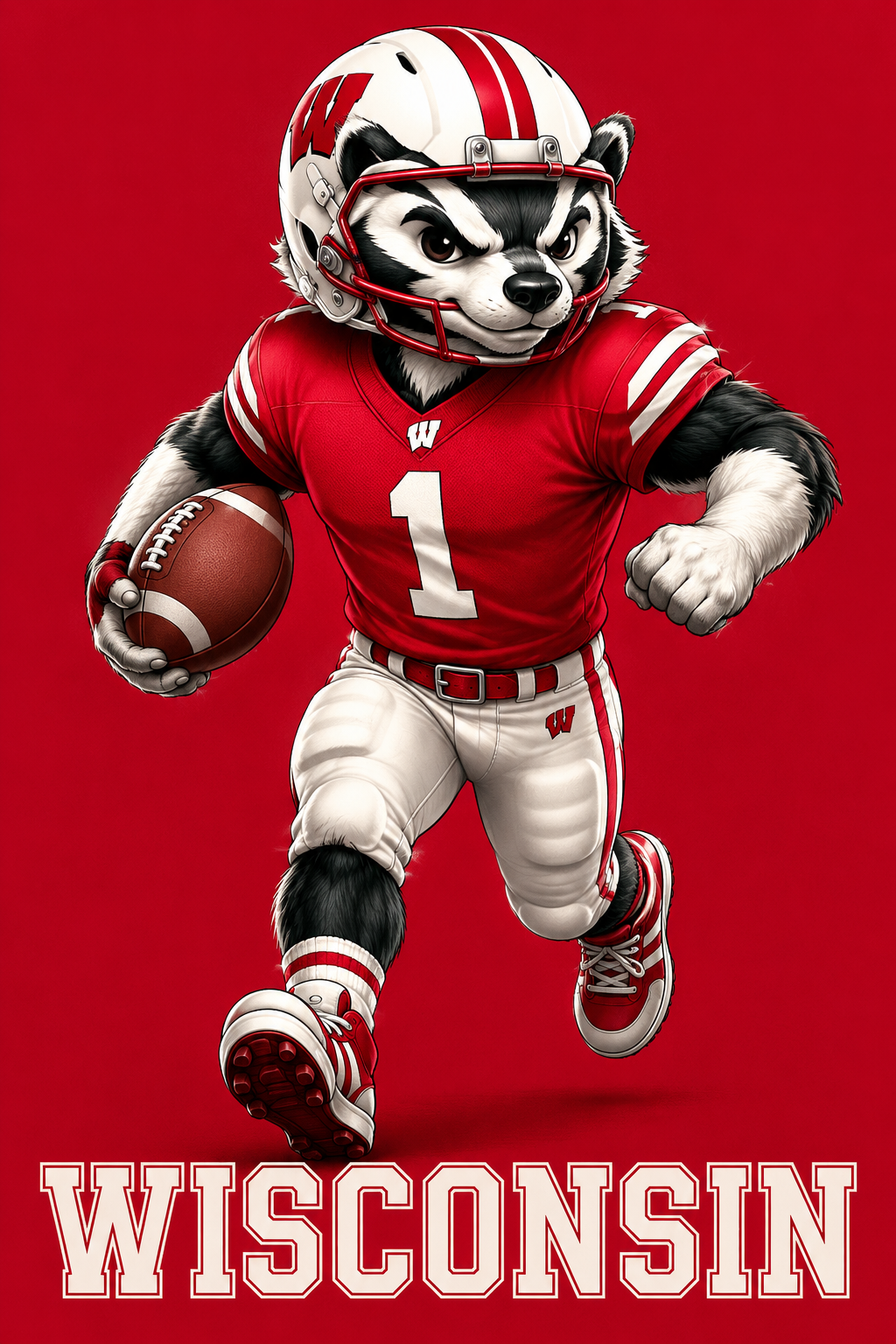 Wisconsin Badger Football Player Illustrated Wall Art