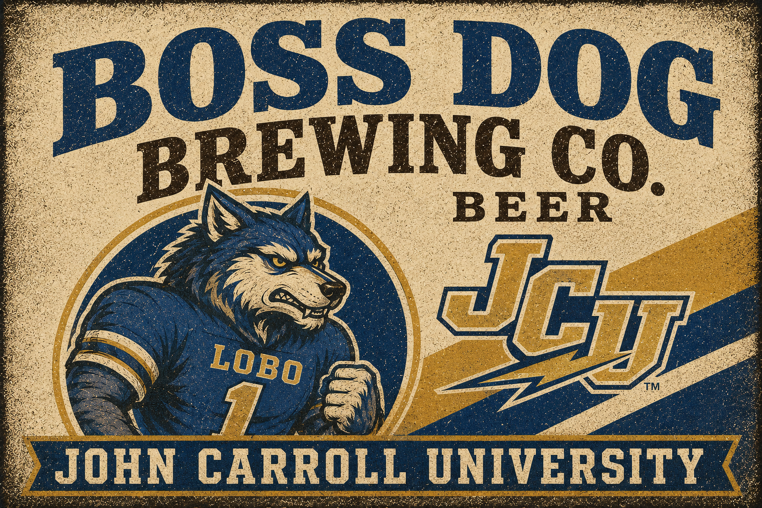 John Carroll University Blue and Gold Wolf Brewery-Style Wall Art