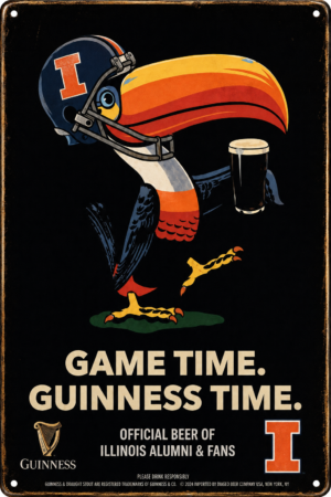 Illinois Fighting Illini Game Time Guinness Style Metal Sign