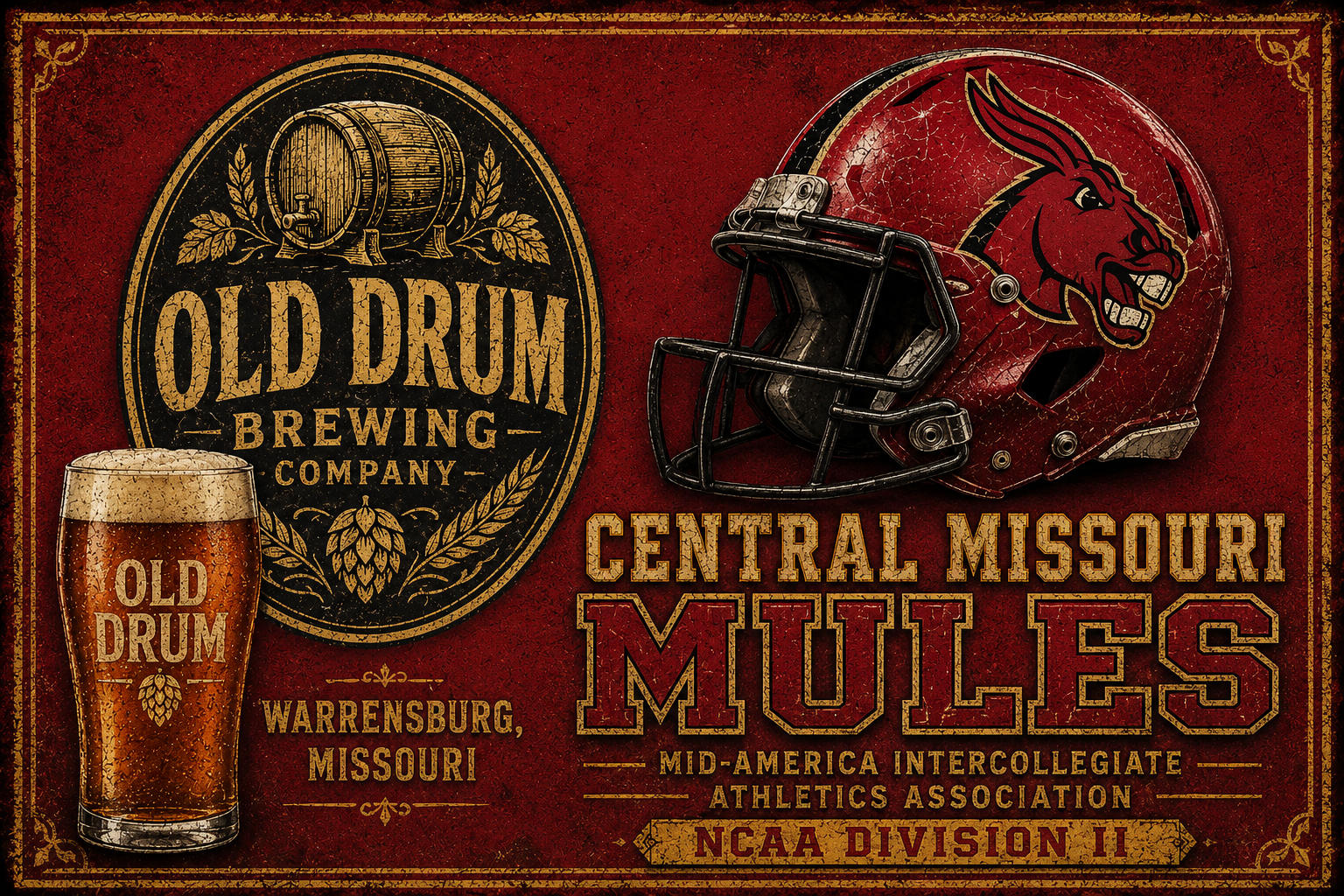 Central Missouri Mules Old Drum Brewing Vintage-Style Wall Art