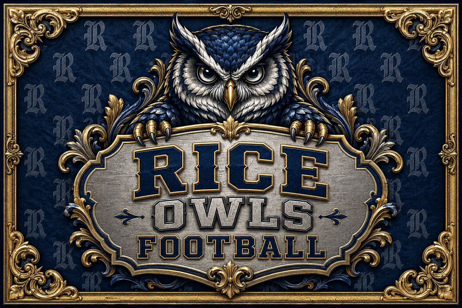 Rice Owls Football Owl Ornate Wall Art