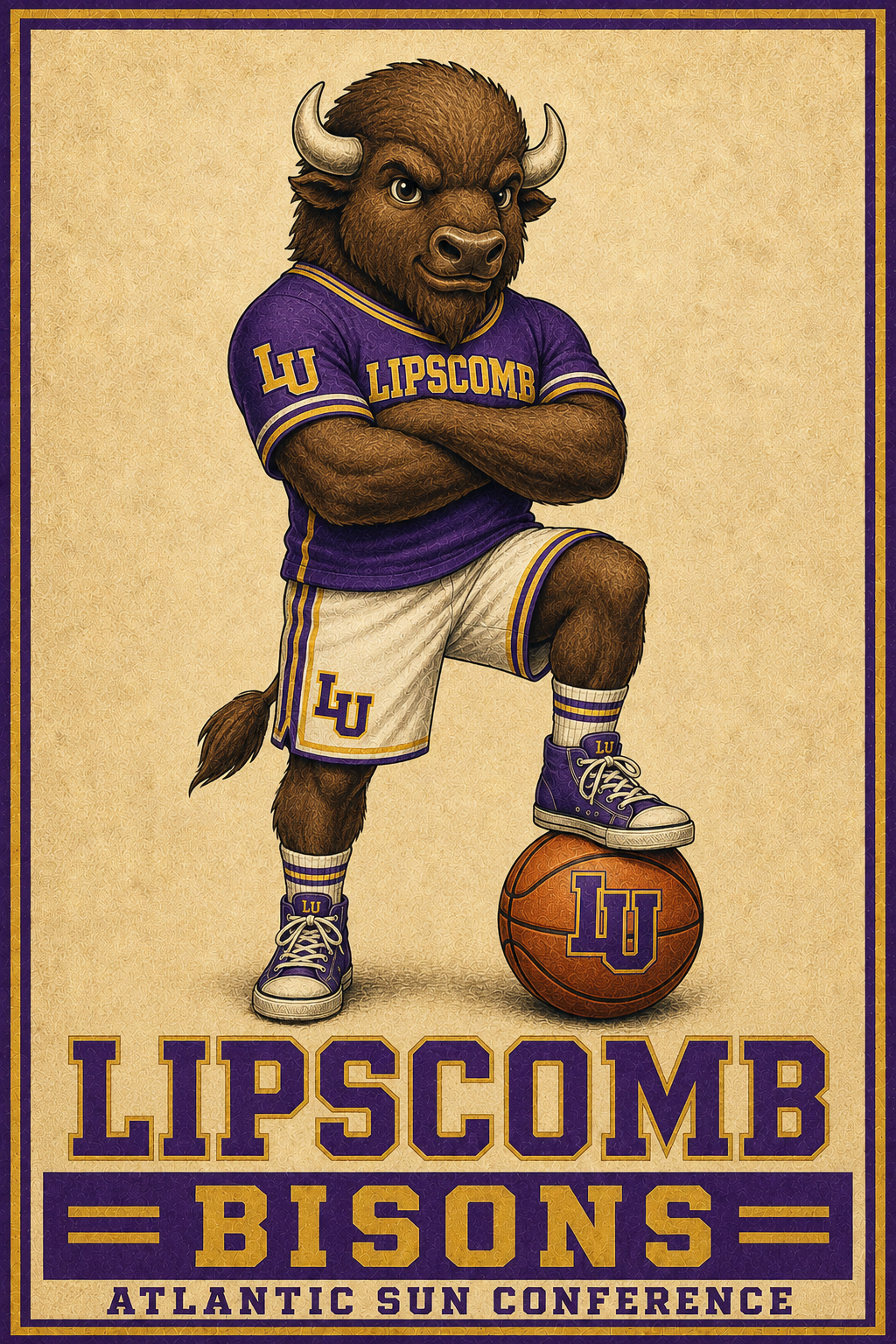 Lipscomb Bison Basketball Vintage-Style Wall Art