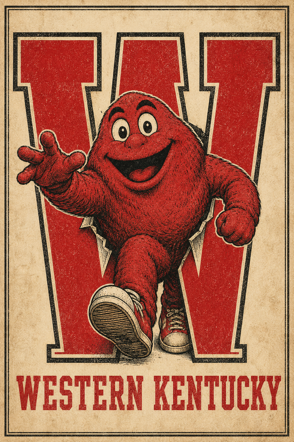 Western Kentucky Red Mascot Vintage-Style Wall Art