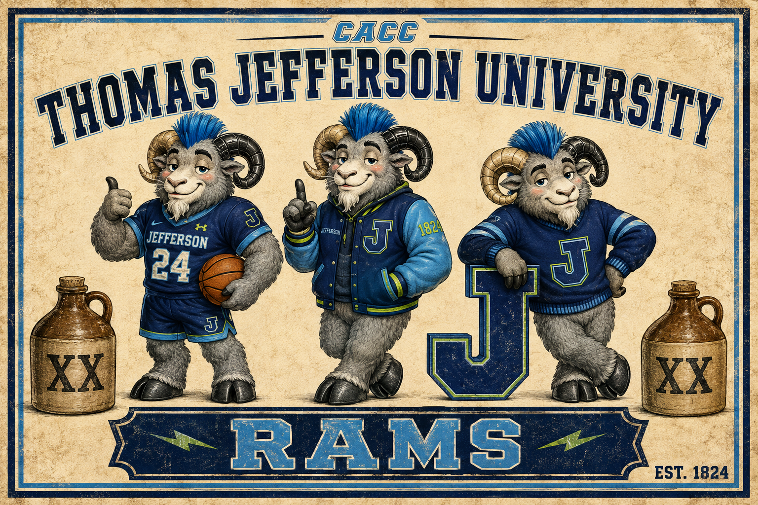 Thomas Jefferson University Rams Three Mascots Wall Art