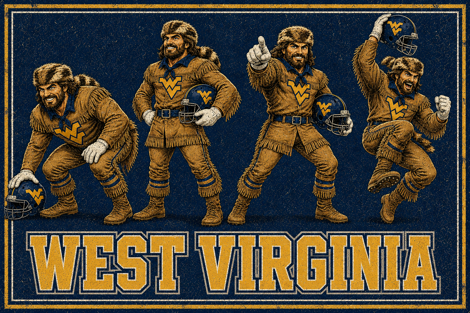 West Virginia Mountaineer Blue and Gold Vintage-Style Wall Art