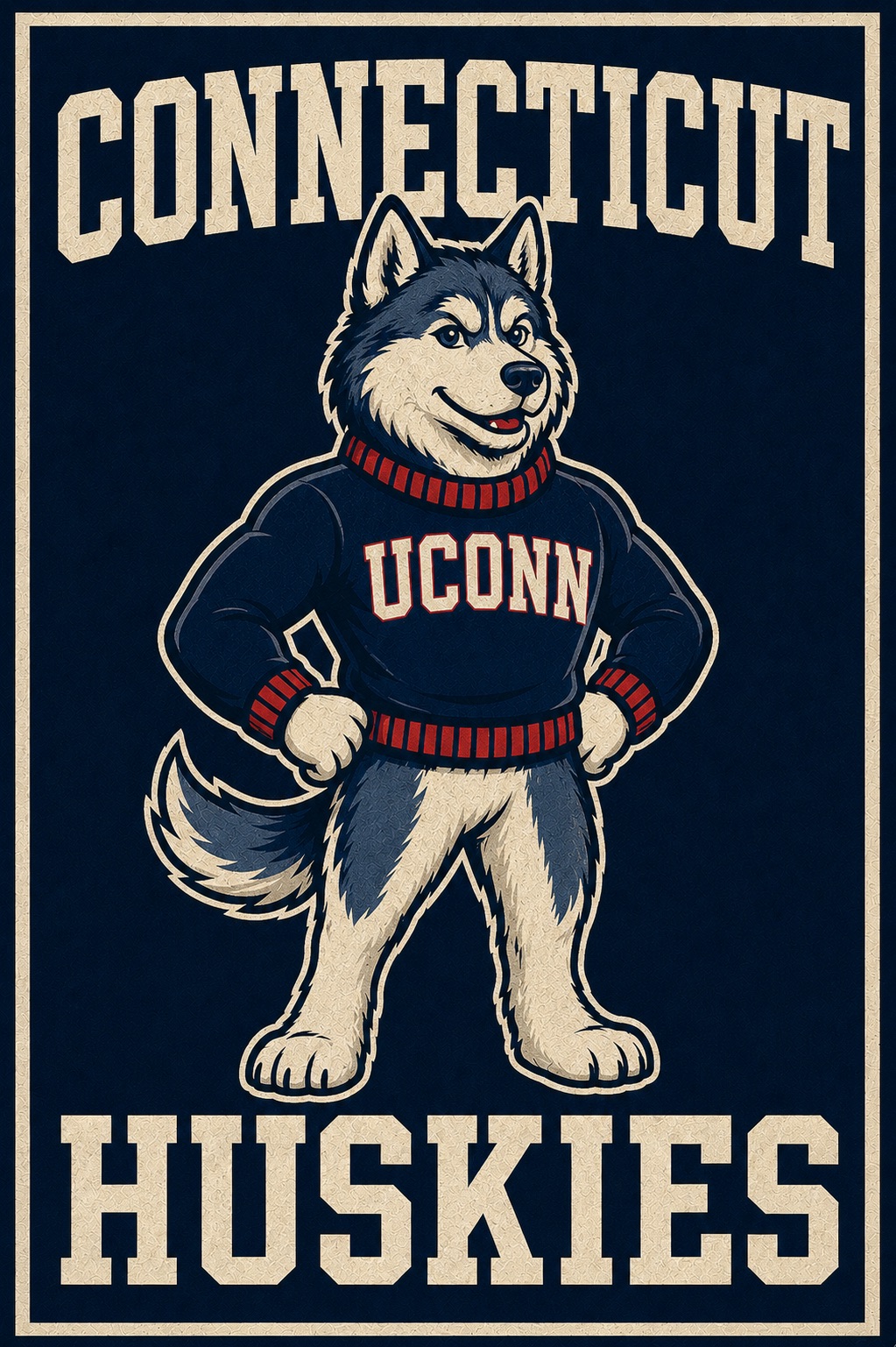 Connecticut Huskies Vintage-Style Dog Mascot Wall Art Print