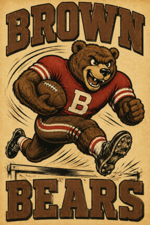 Vintage BROWN BEARS Football Bear Wall Art