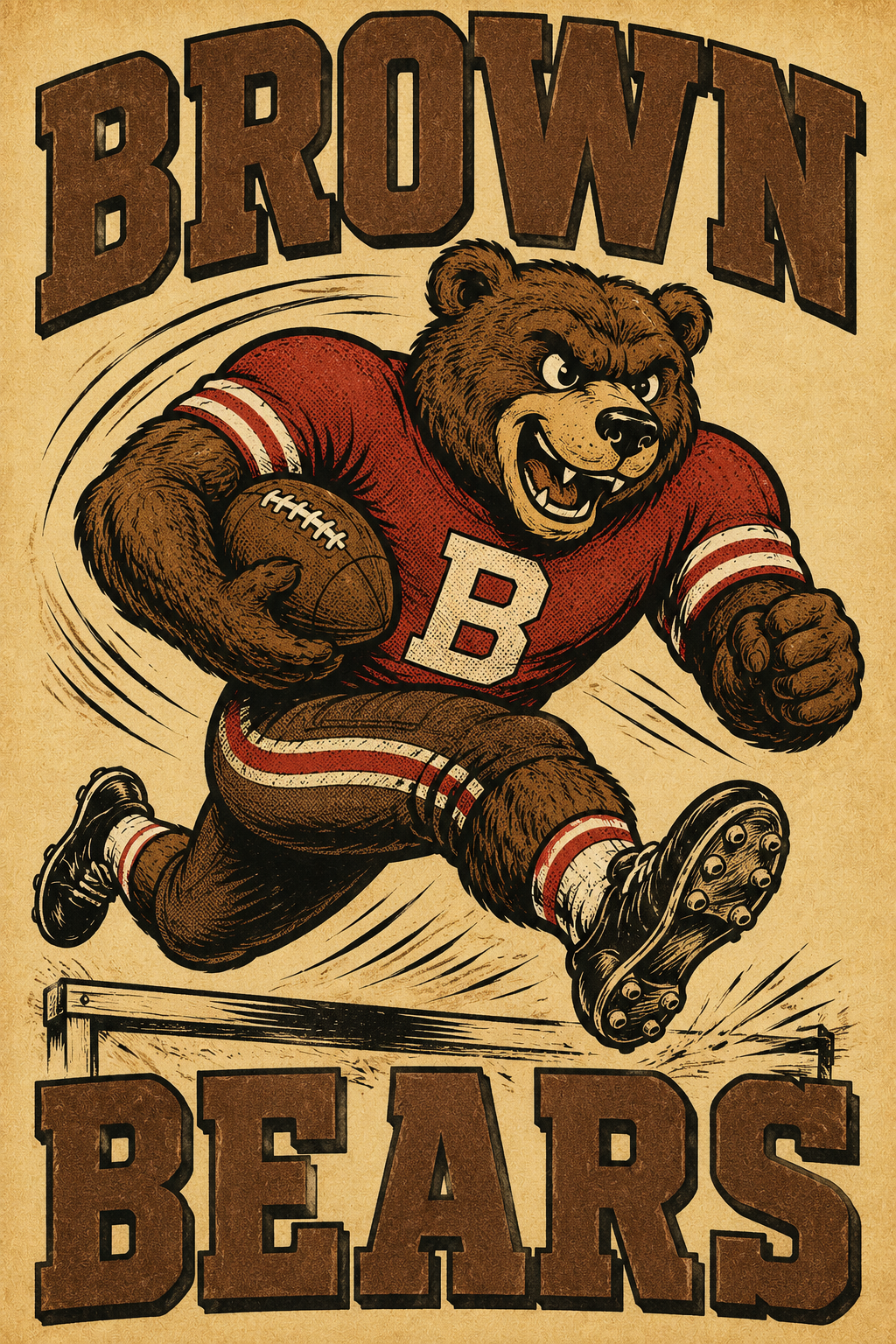 Vintage BROWN BEARS Football Bear Wall Art