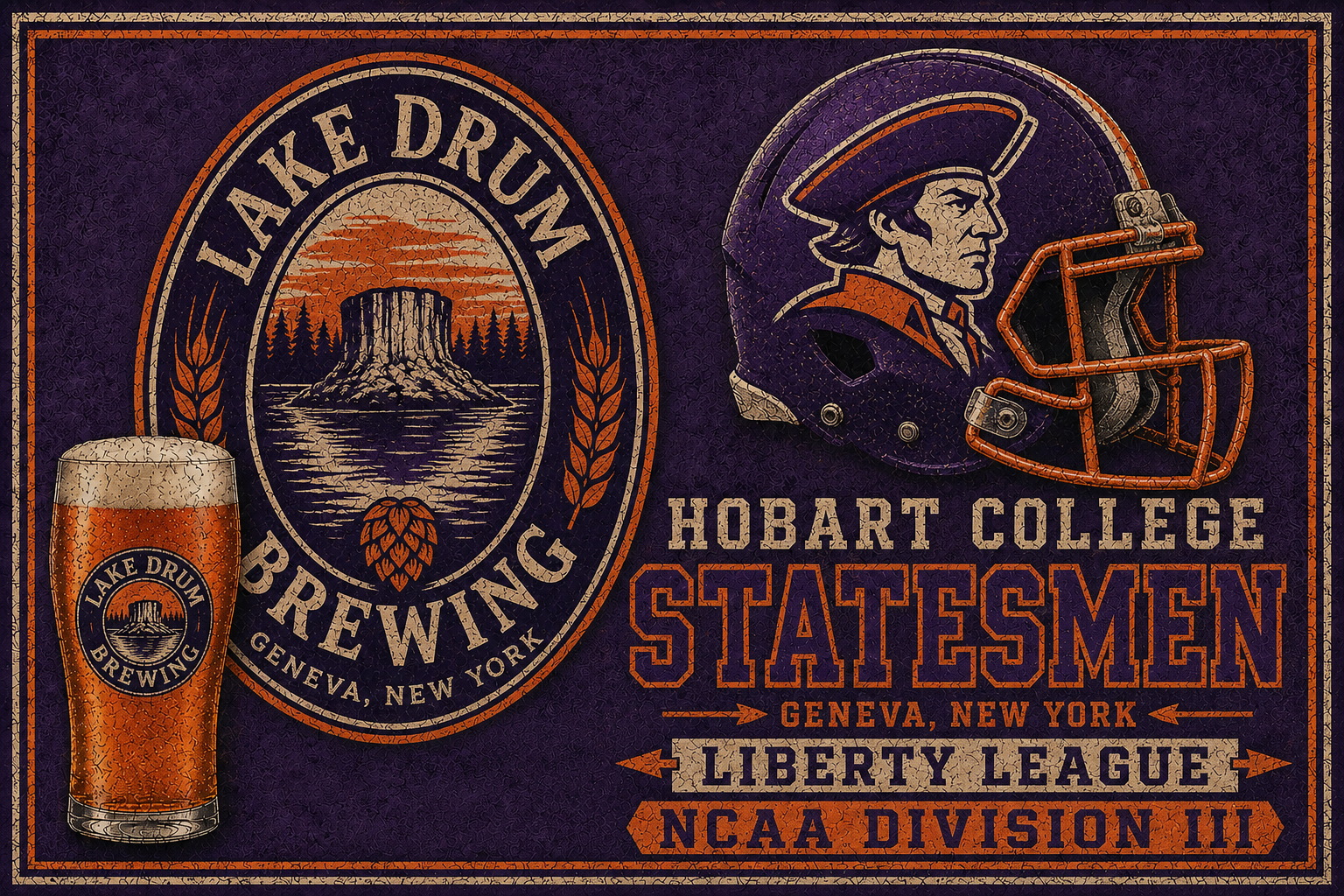 Hobart College Statesmen Lake Drum Brewing Vintage-Style Wall Art