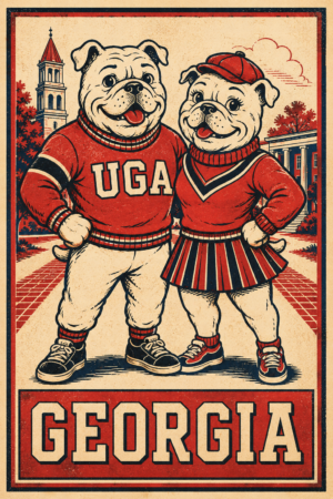 Vintage-Inspired Georgia Bulldogs Couple Printed Wall Art