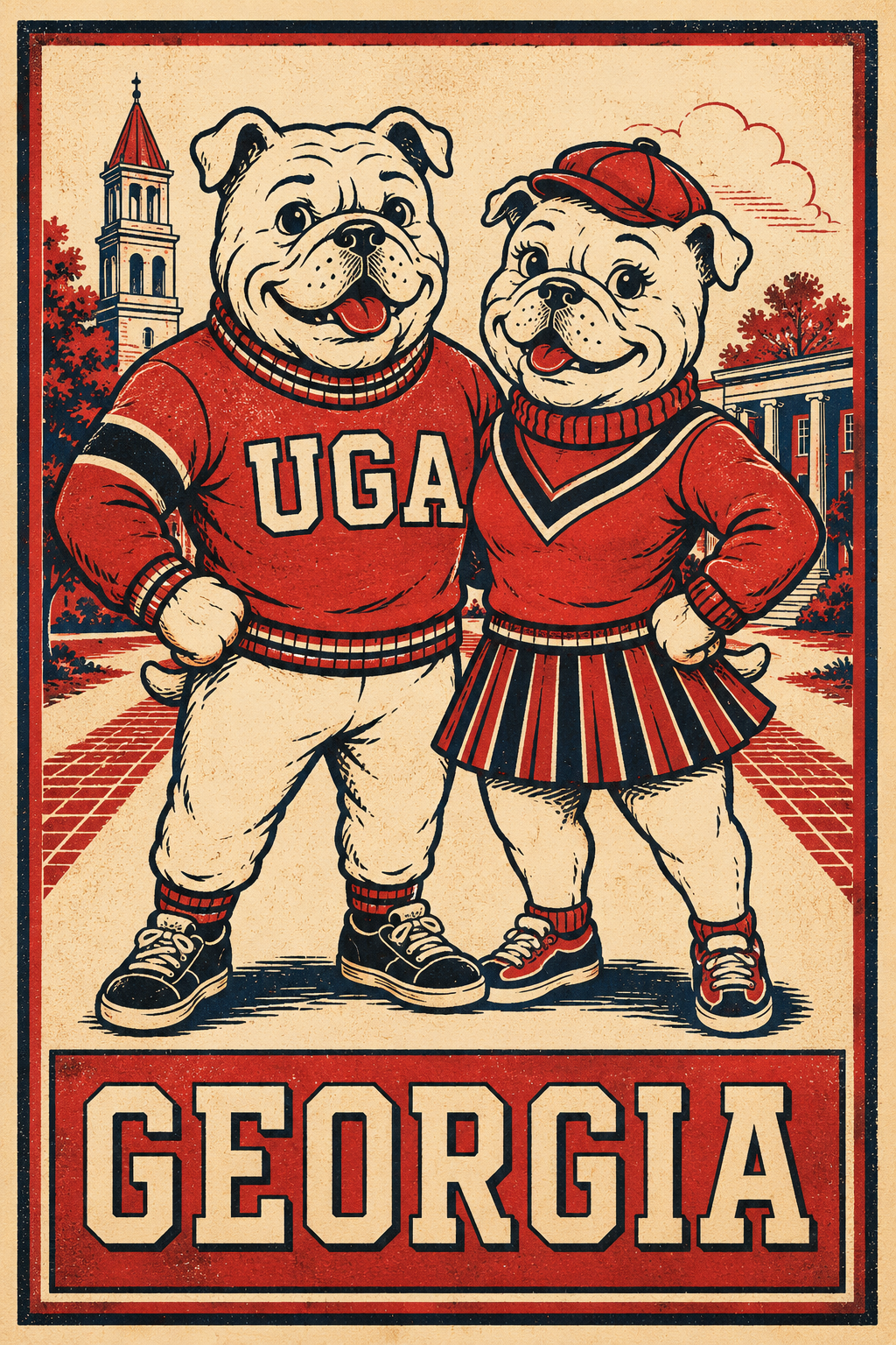 Vintage-Inspired Georgia Bulldogs Couple Printed Wall Art